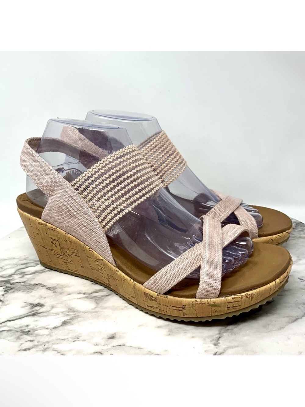 Skechers Beverlee High Tea Pink Wedge Sandals 9 Luxe Foam Platform Comfort Boho